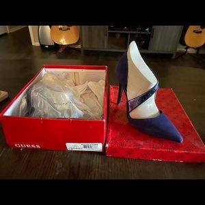 Beautiful Blue Suede Guess pumps with straps, never worn